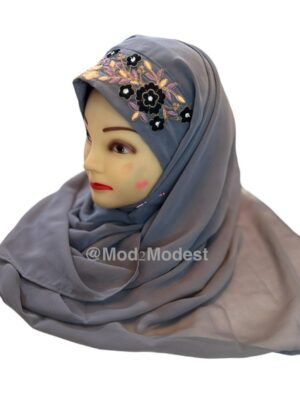 Embroidered stitched chiffon hijab
