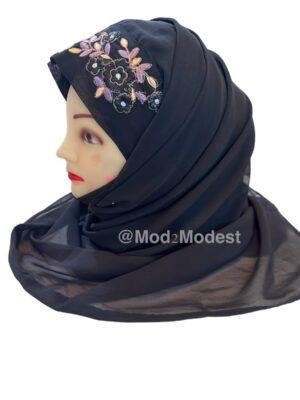 Embroidered stitched chiffon hijab